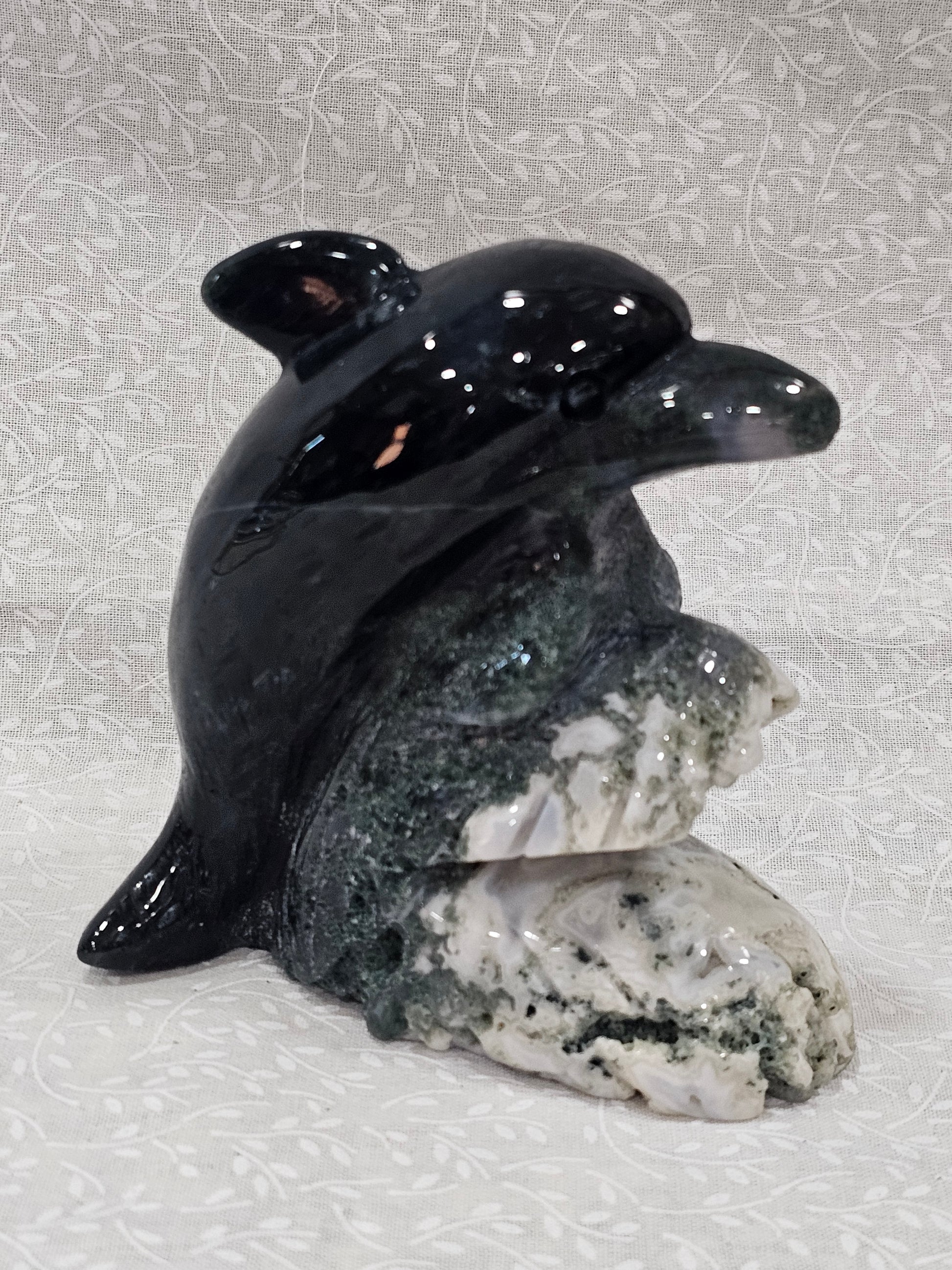 Moss Agate Crystal Dolphin