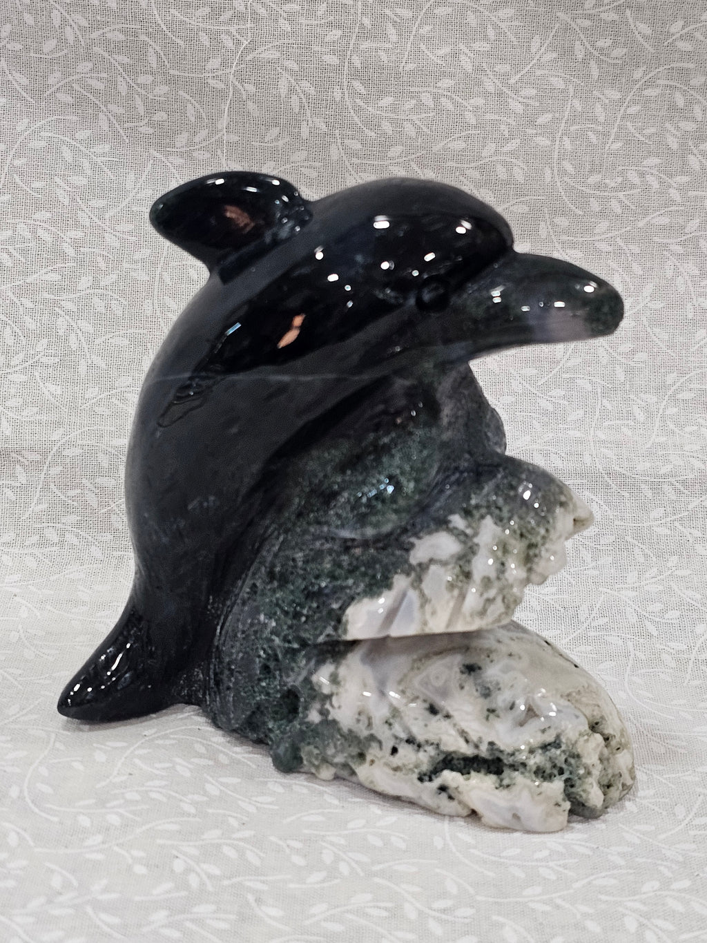Moss Agate Crystal Dolphin