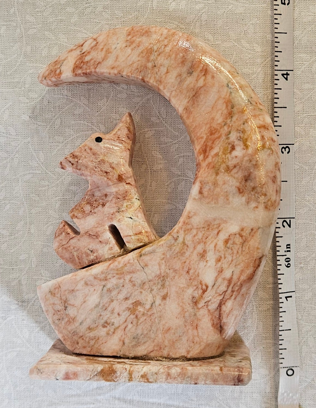 Soapstone Crystal half Moon with Wolf