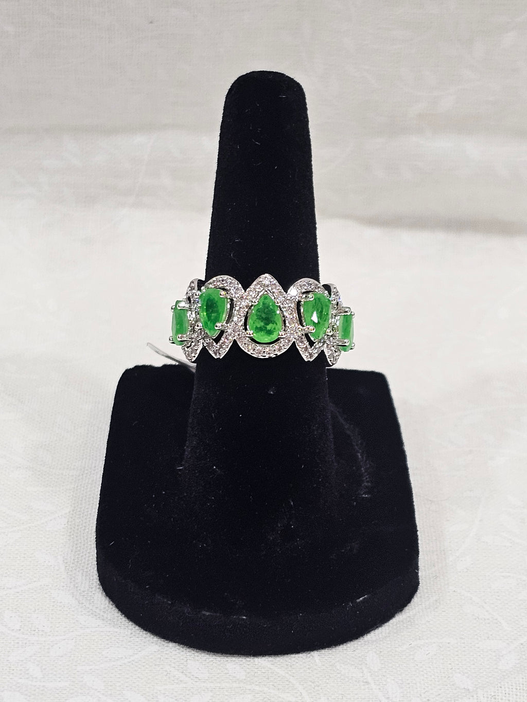 Lab Created Peridot Rhodium Plated Ring - Size 5