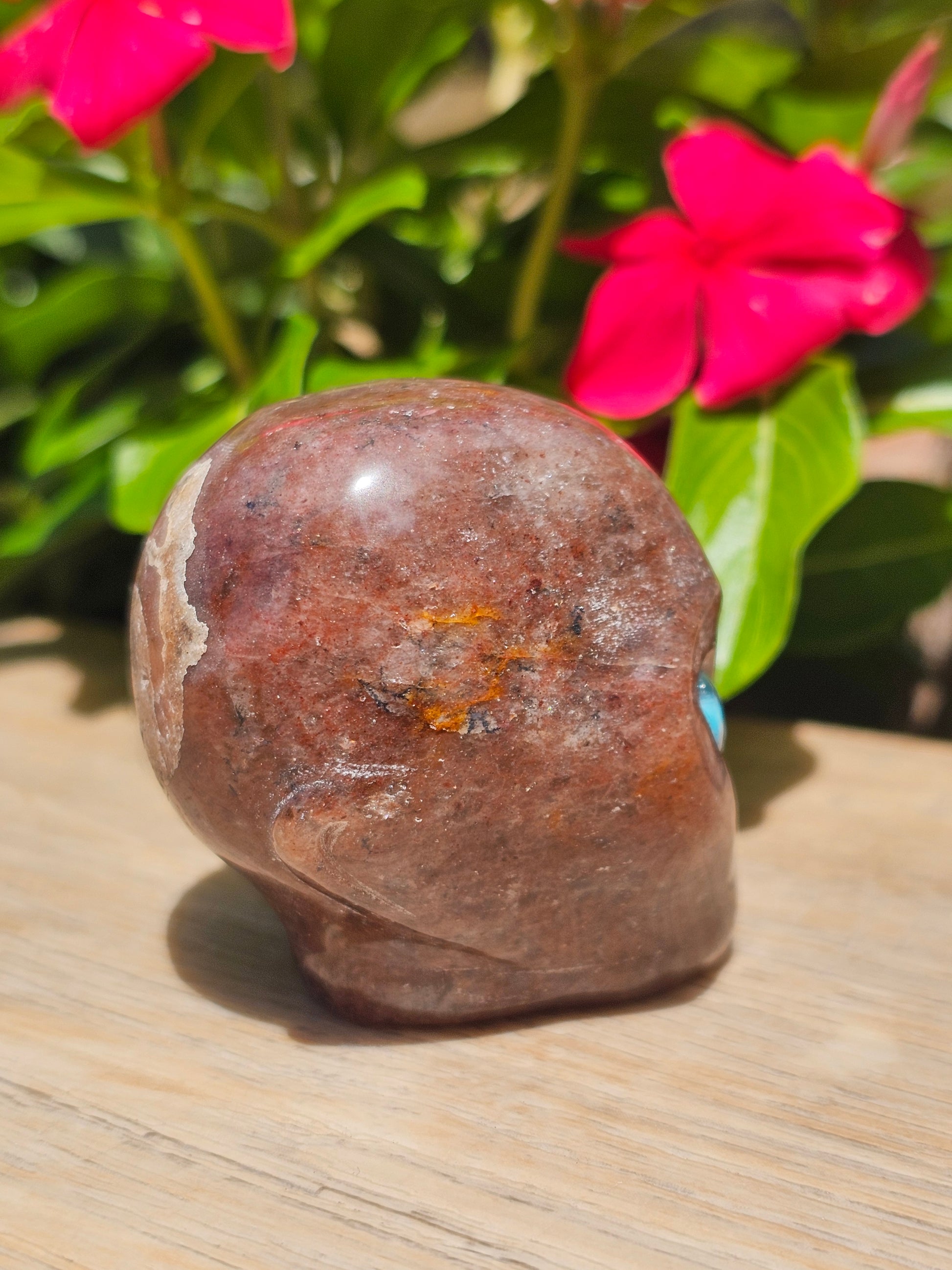 Red Garnet Crystal Skull with Labradorite Eyes