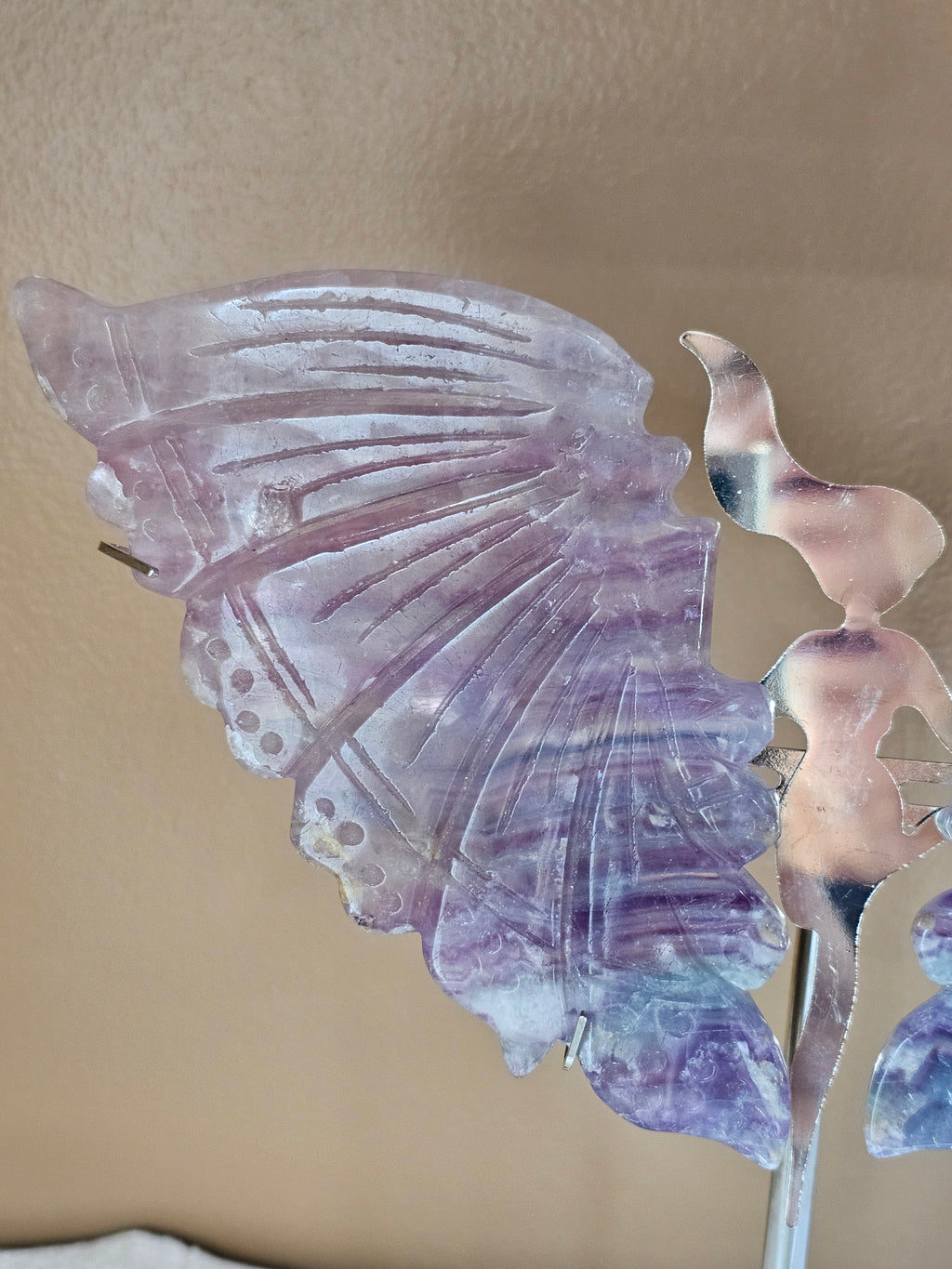 Rainbow Fluorite Crystal Butterfly Wings with Stand