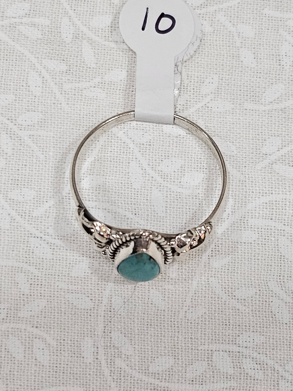 Sterling Silver Turquoise Gemstone Ring Open Back Design - Size 10