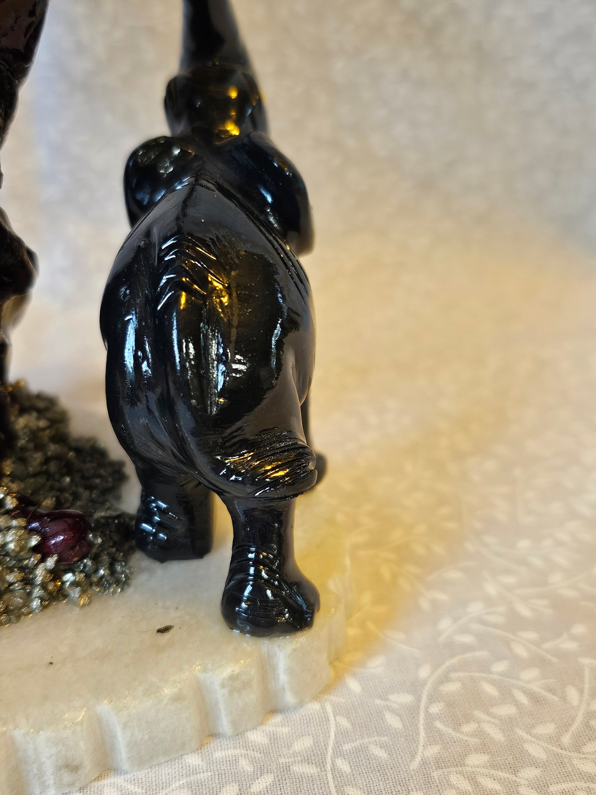 Amethyst Pyrite Obsidian Crystal Tree of Life with Elephant