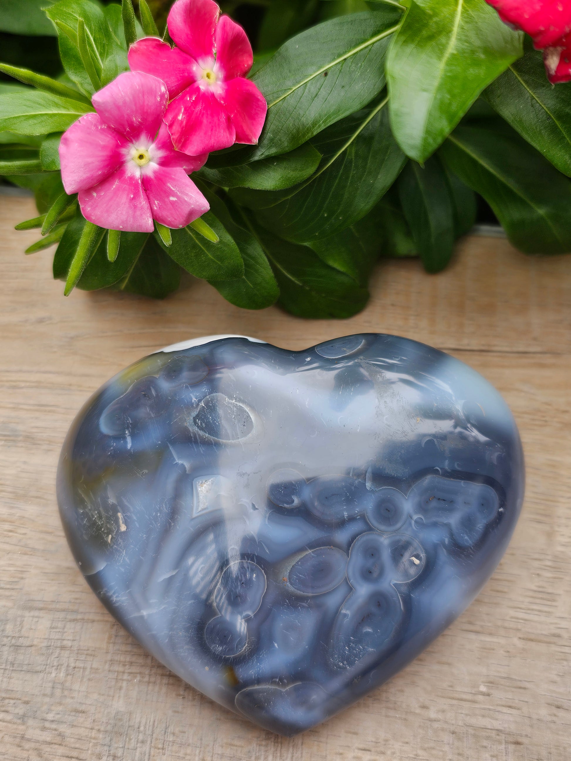 Orca Agate Crystal Heart - 3.8" Natural Stone Carving