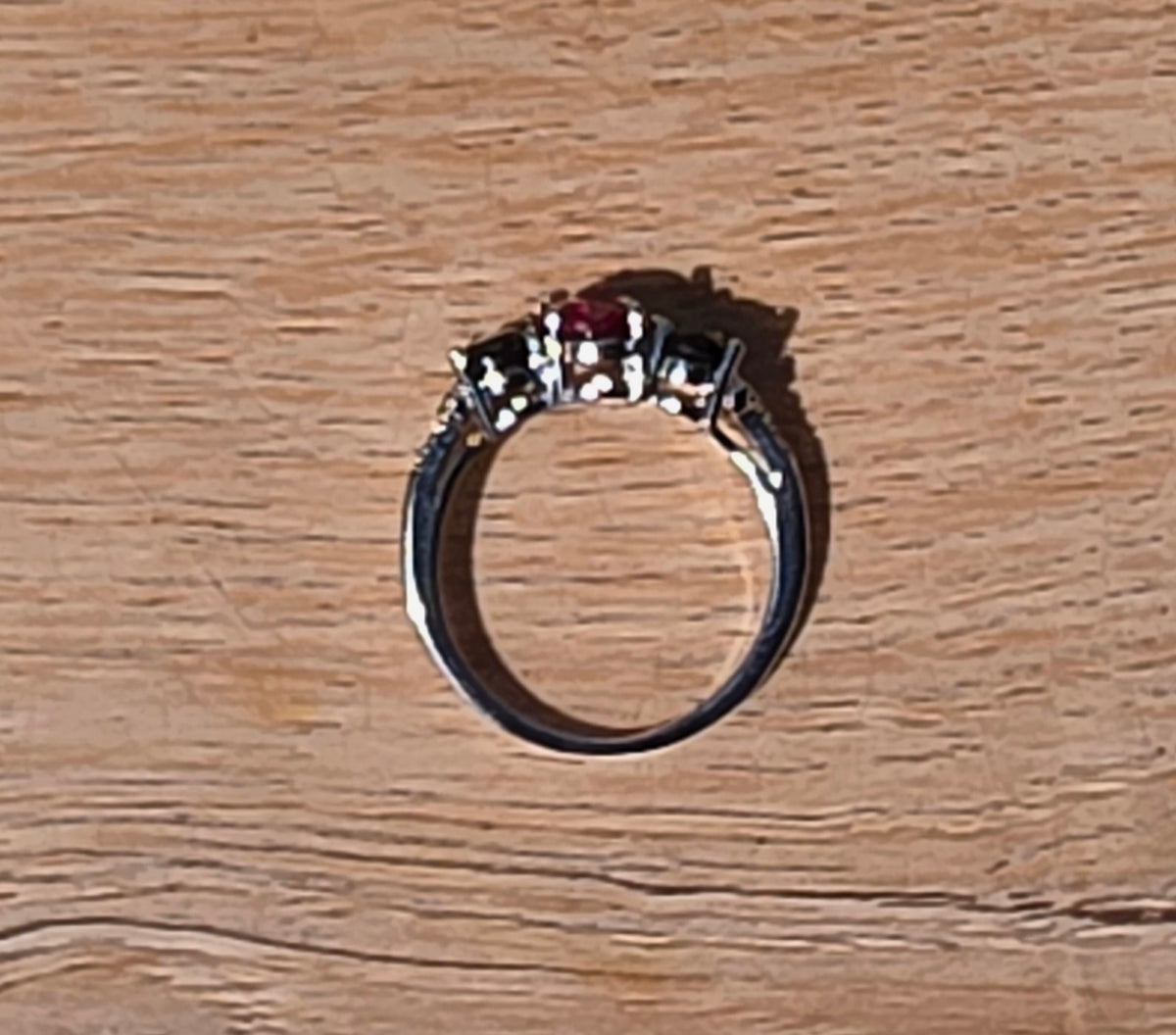 Sterling Silver Ruby & Black Onyx Three-Stone Ring — Size 8.5
