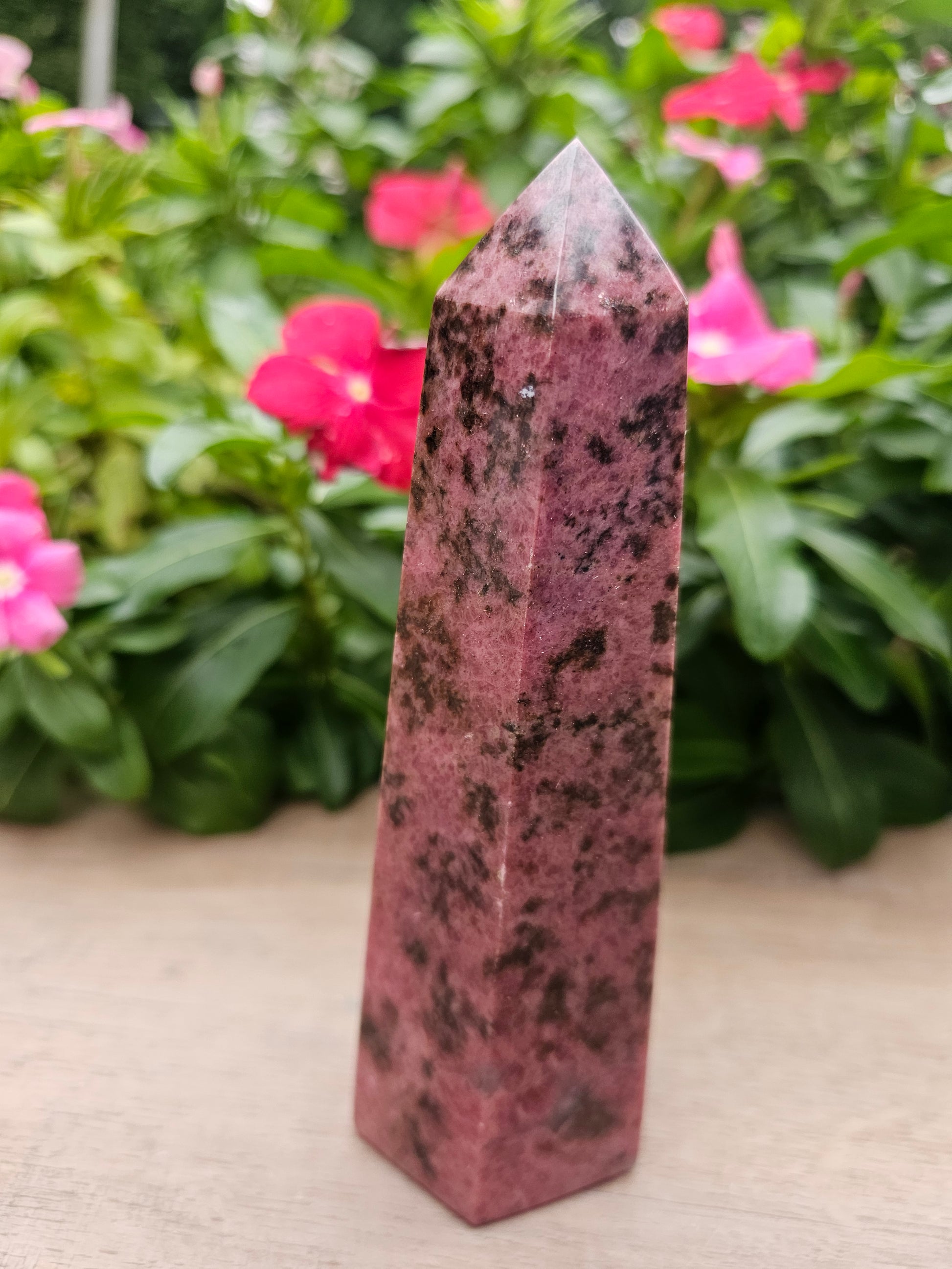 Rhodonite Crystal Tower - 6 Inch Polished Point