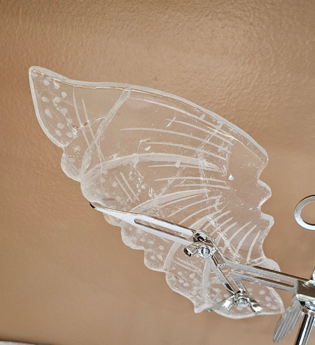 Clear Quartz Crystal Butterfly Wings with Stand