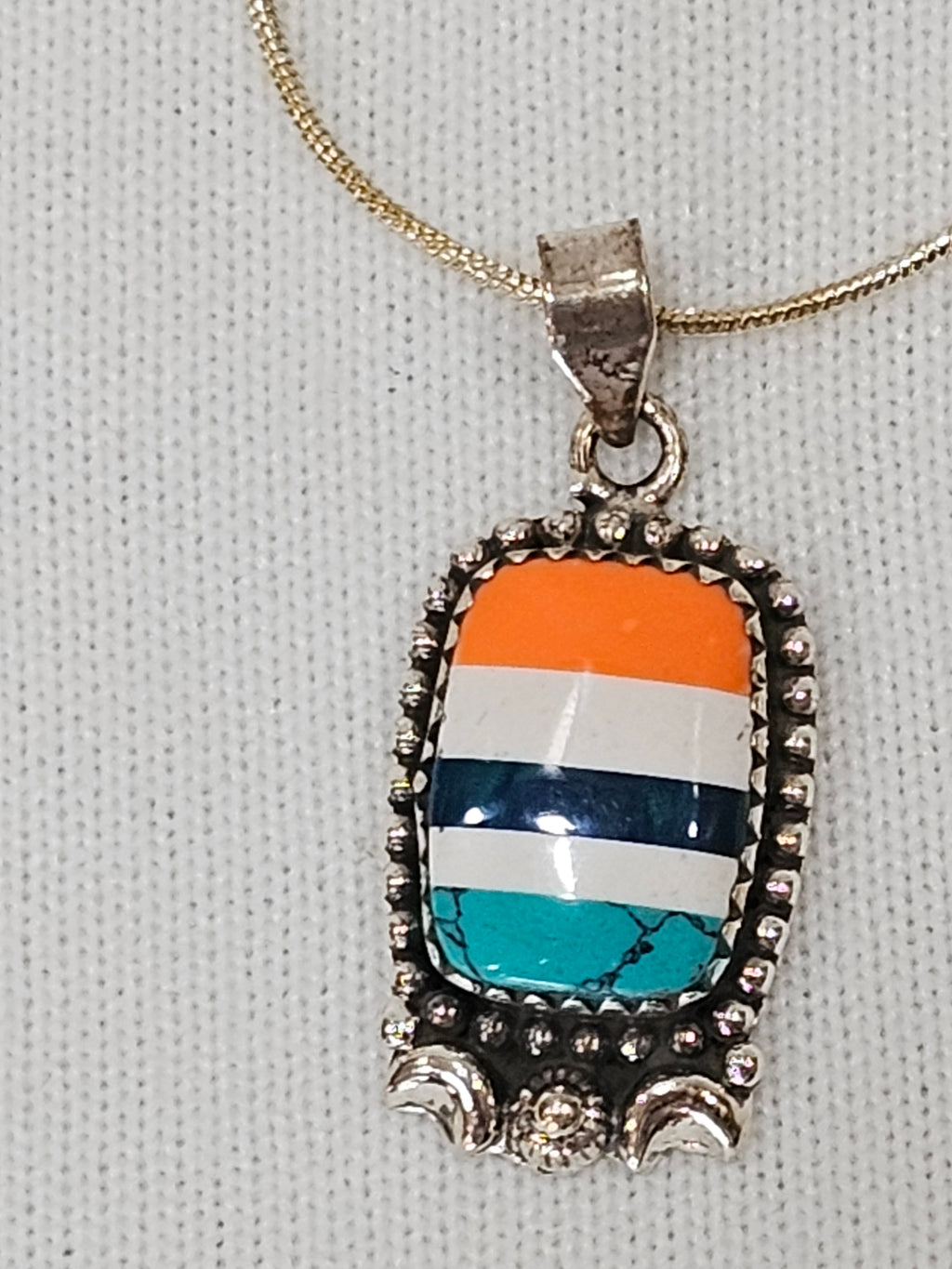 Zuni Turquoise Inlay Necklace - Sterling Silver with 24" Chain