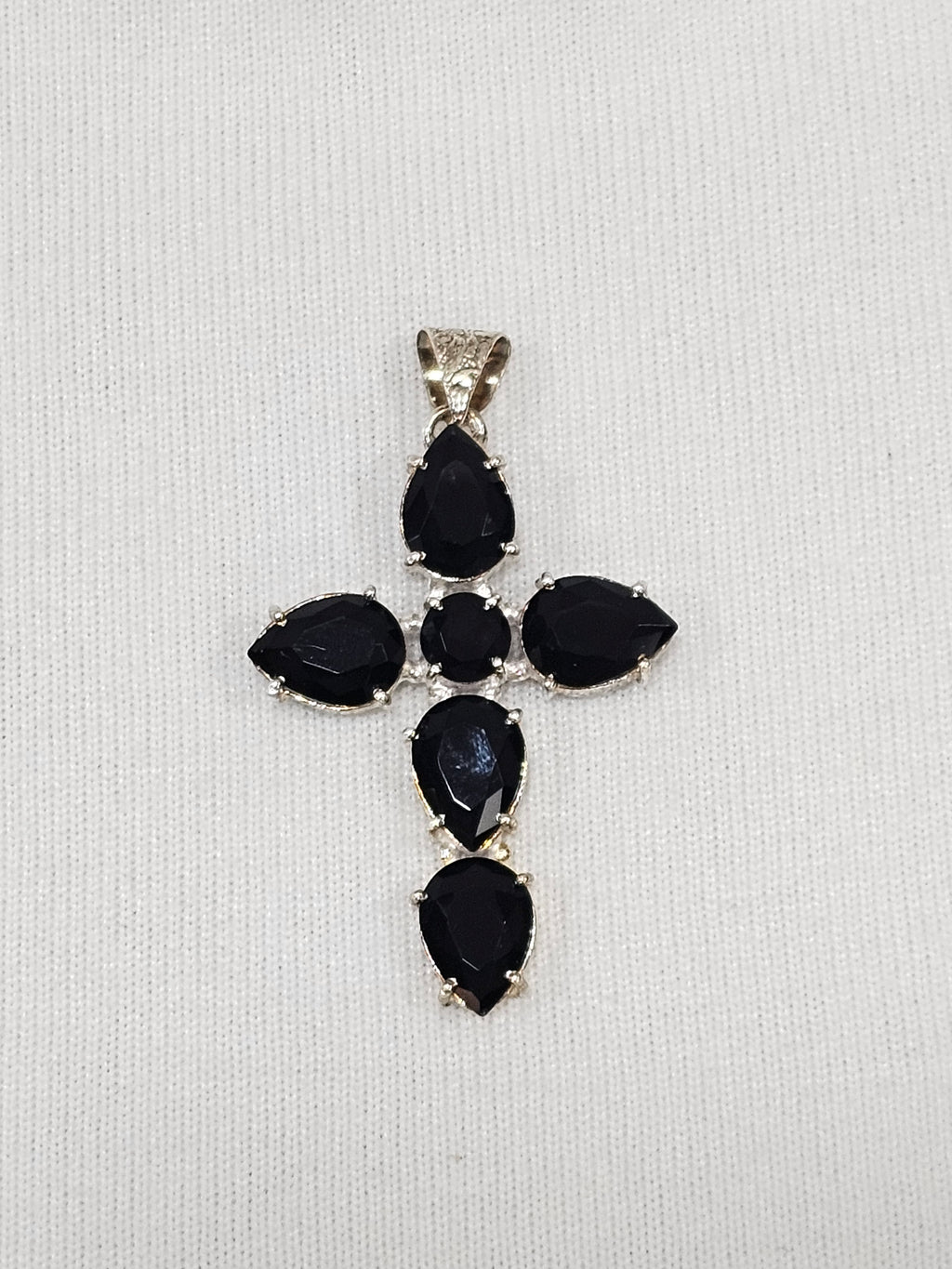Black Spinel Cross Pendant - Natural Gemstone Sterling Silver