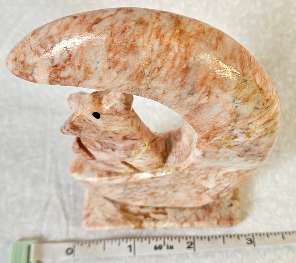 Soapstone Crystal half Moon with Wolf