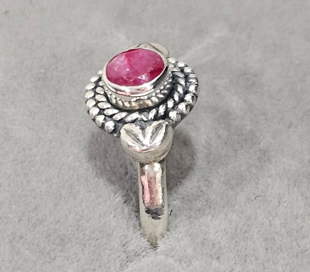 Sterling Silver Ruby Gemstone Ring July Birthstone - Size 5