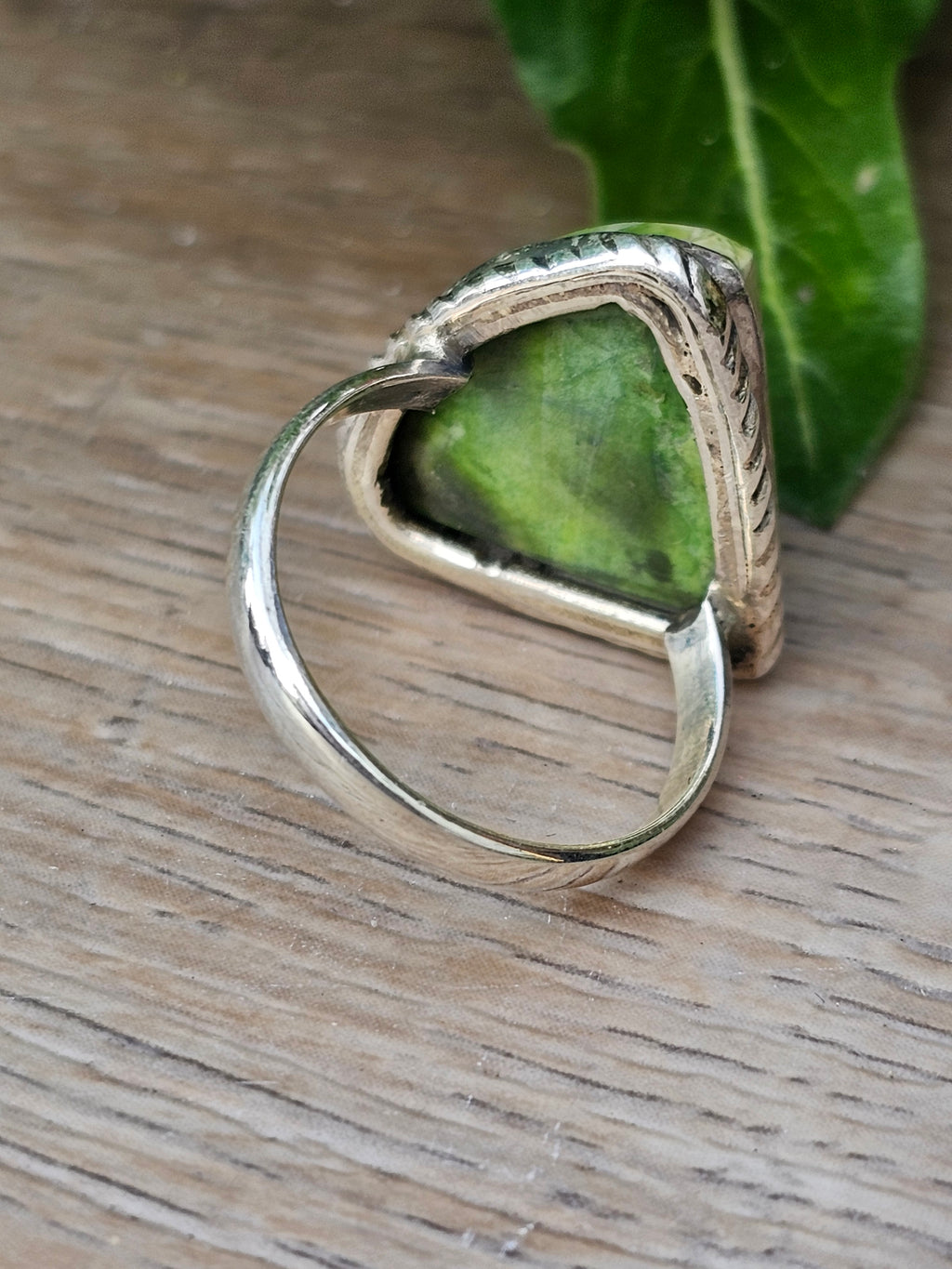 Gaspeite Gemstone Sterling Silver Ring Size 8.5