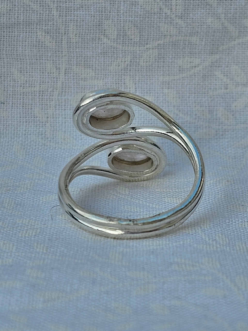 Sterling Silver Double Moonstone Gemstone Ring 8 adjustable