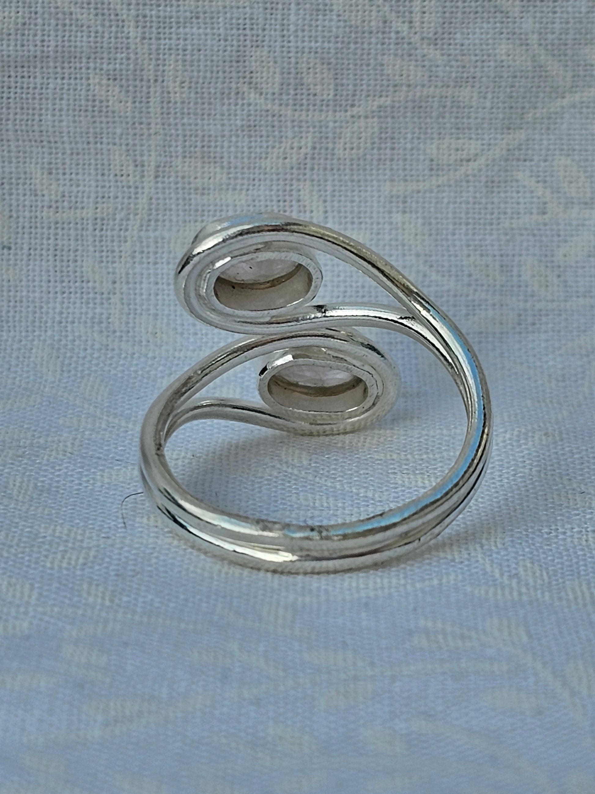 Sterling Silver Double Moonstone Gemstone Ring 8 adjustable