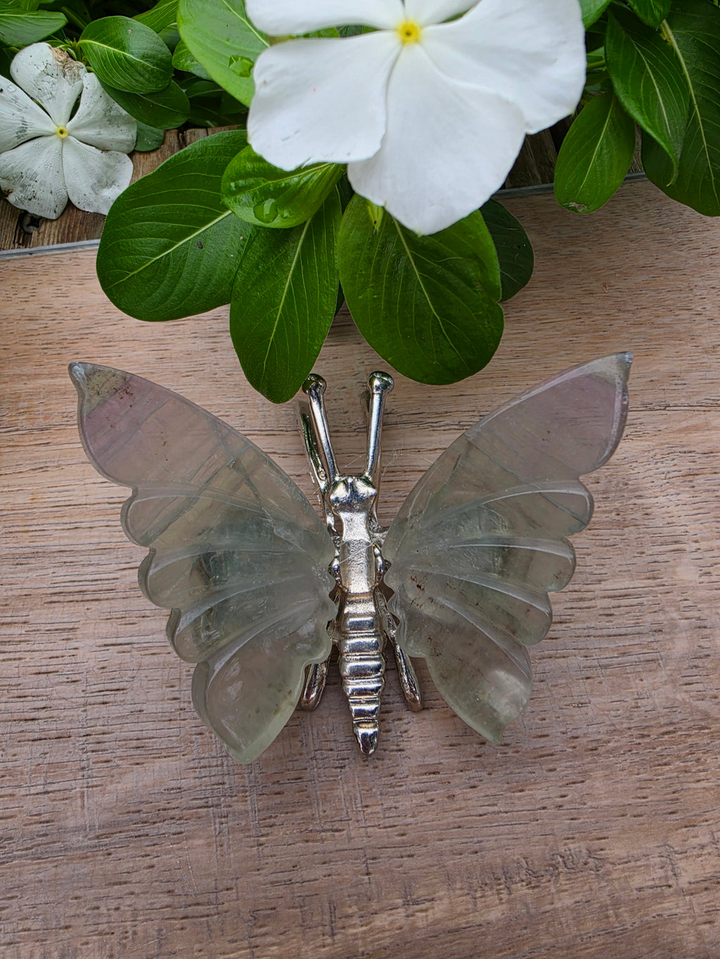 Green / Rainbow Fluorite Crystal Butterfly