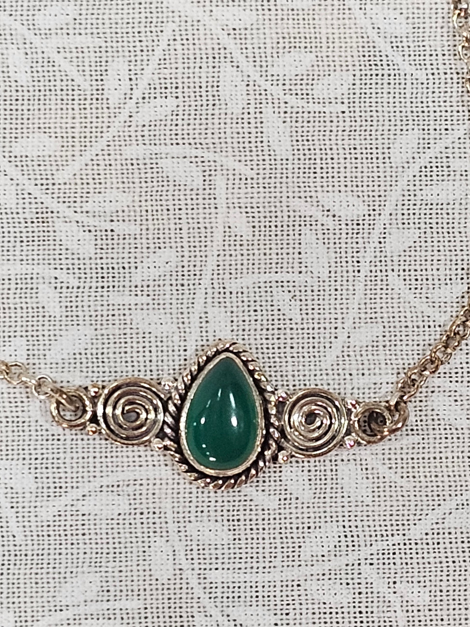 Sterling Silver Green Chalcedony Gemstone Bracelet