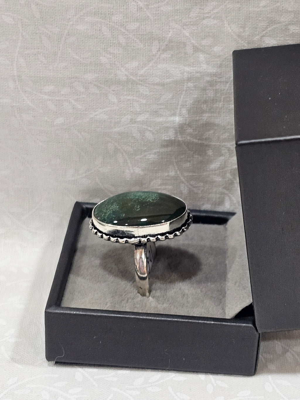 Sterling Silver Moss Agate Gemstone Ring - Size 10.5
