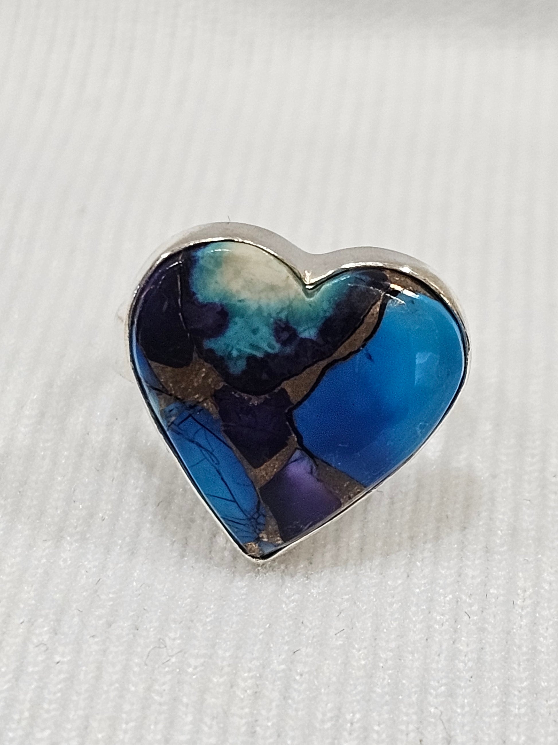 Blue Dahlia Heart Sterling Silver Ring Size 8