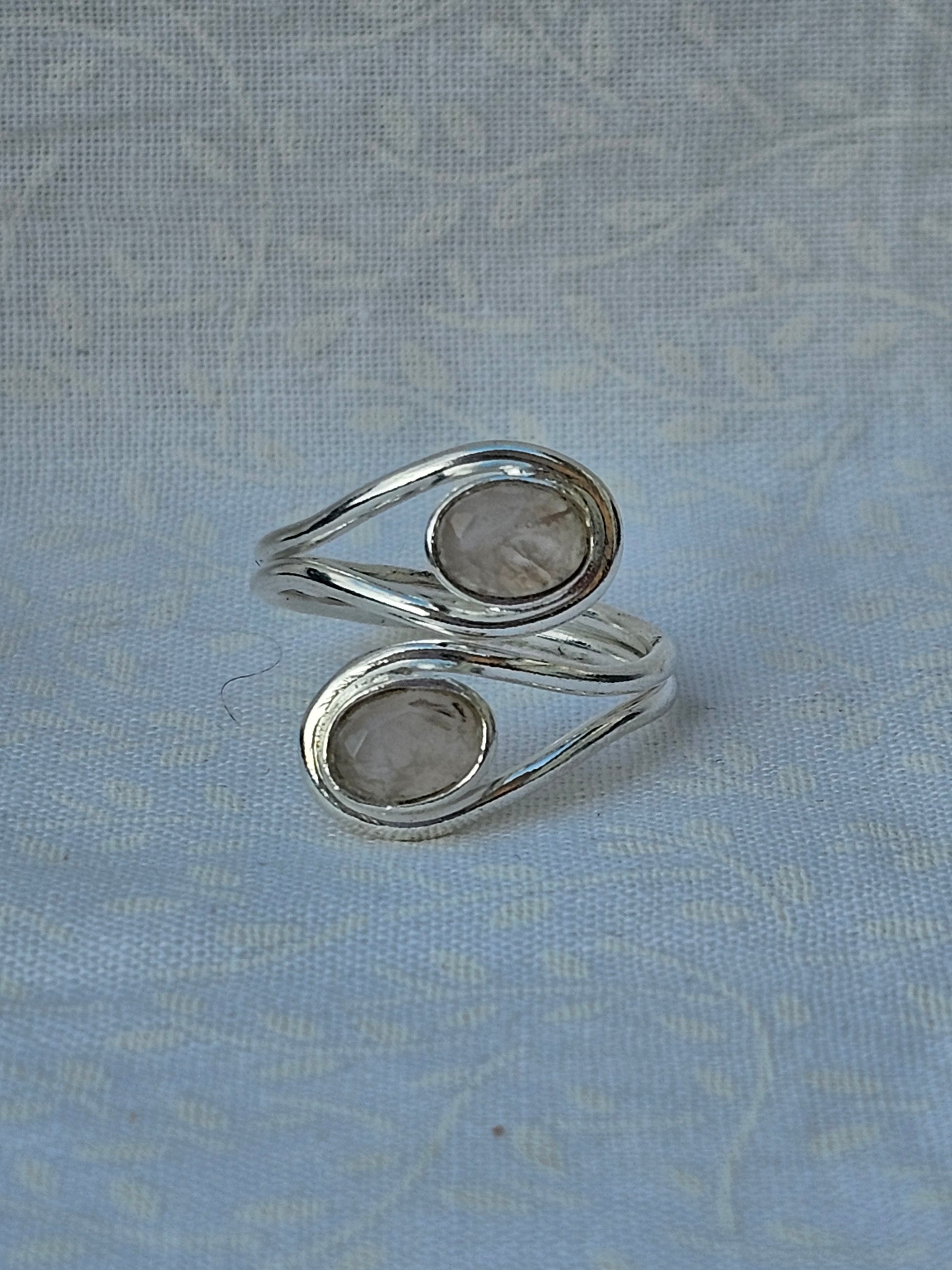 Sterling Silver Double Moonstone Gemstone Ring 8 adjustable