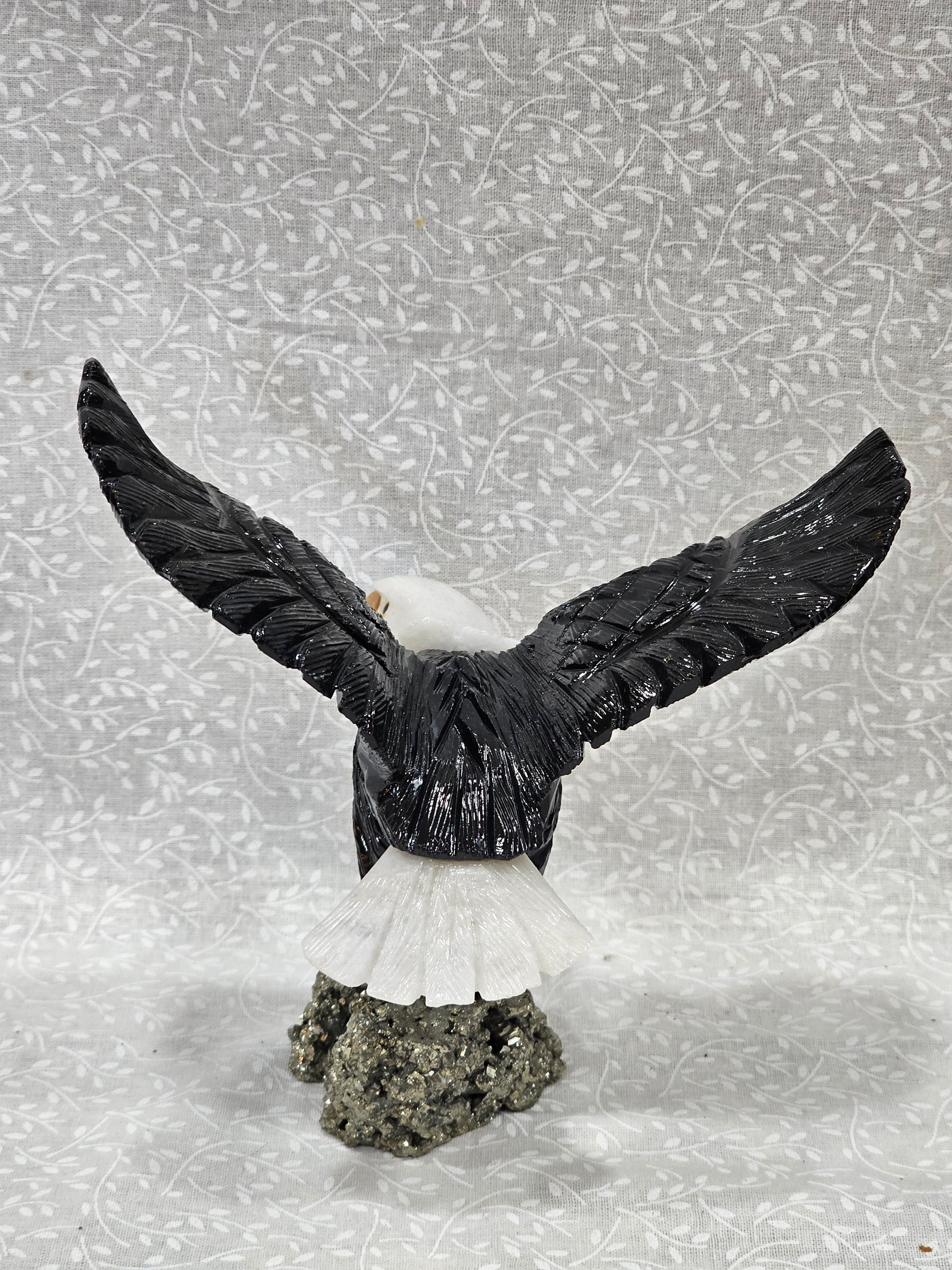 Black & White Onyx Eagle With Pyrite Base Crystal Figure