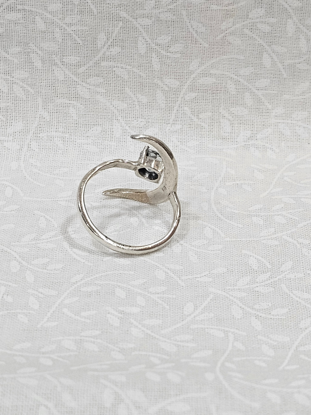 Sterling Silver Blue Topaz Moon Ring - Size 8.5