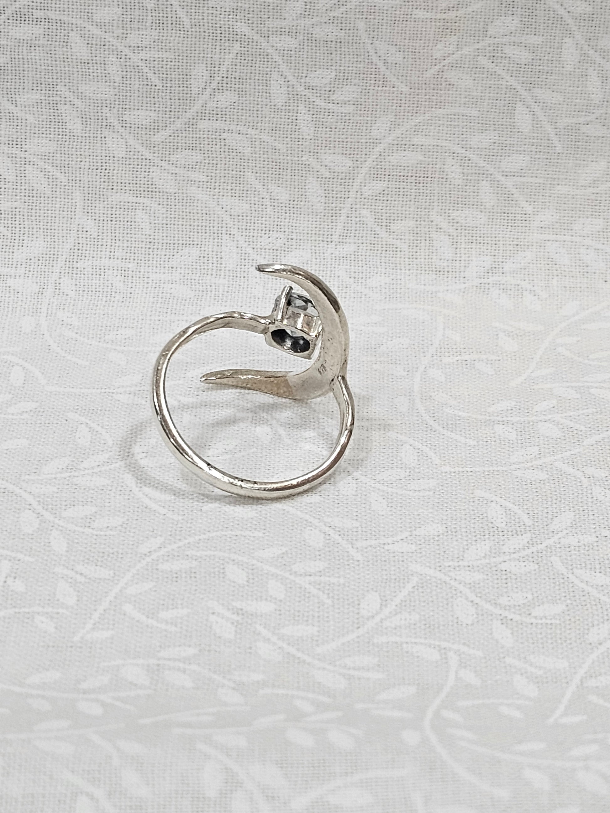 Sterling Silver Blue Topaz Moon Ring - Size 8.5