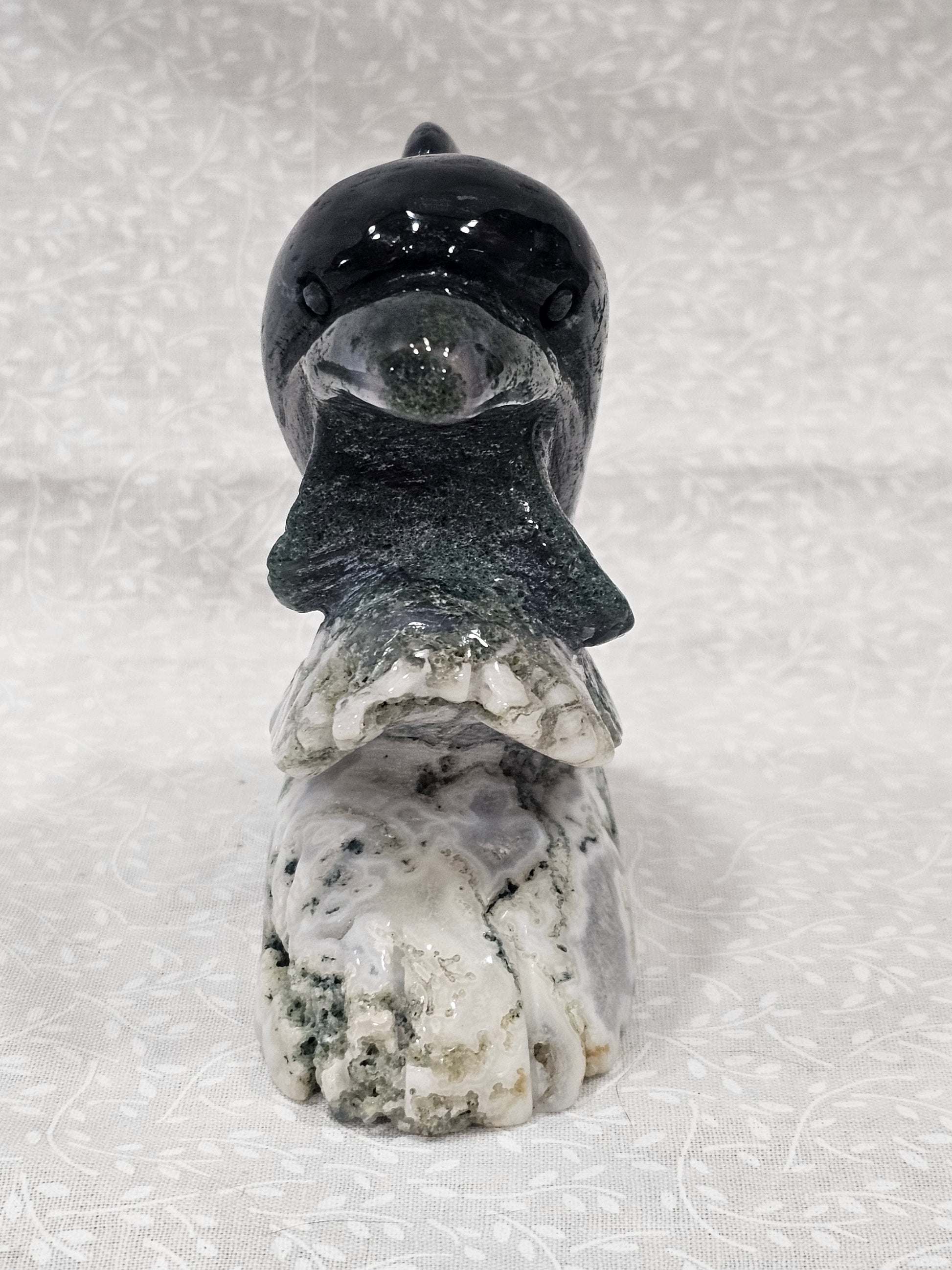 Moss Agate Crystal Dolphin