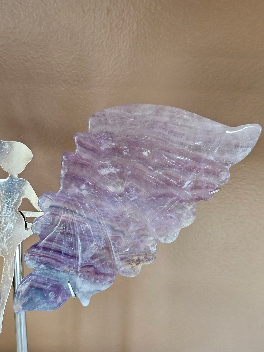 Rainbow Fluorite Crystal Butterfly Wings with Stand