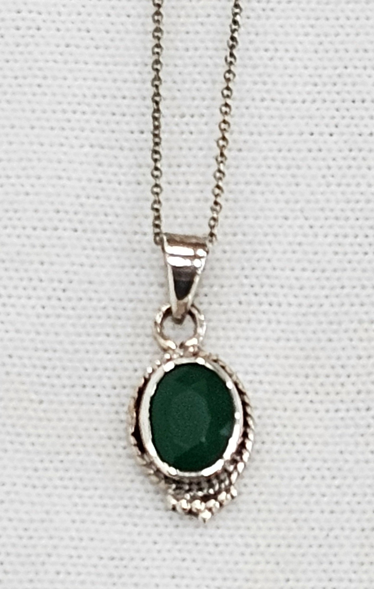 Sterling Silver Emerald Necklace - 18" to 20" Adjustable Chain