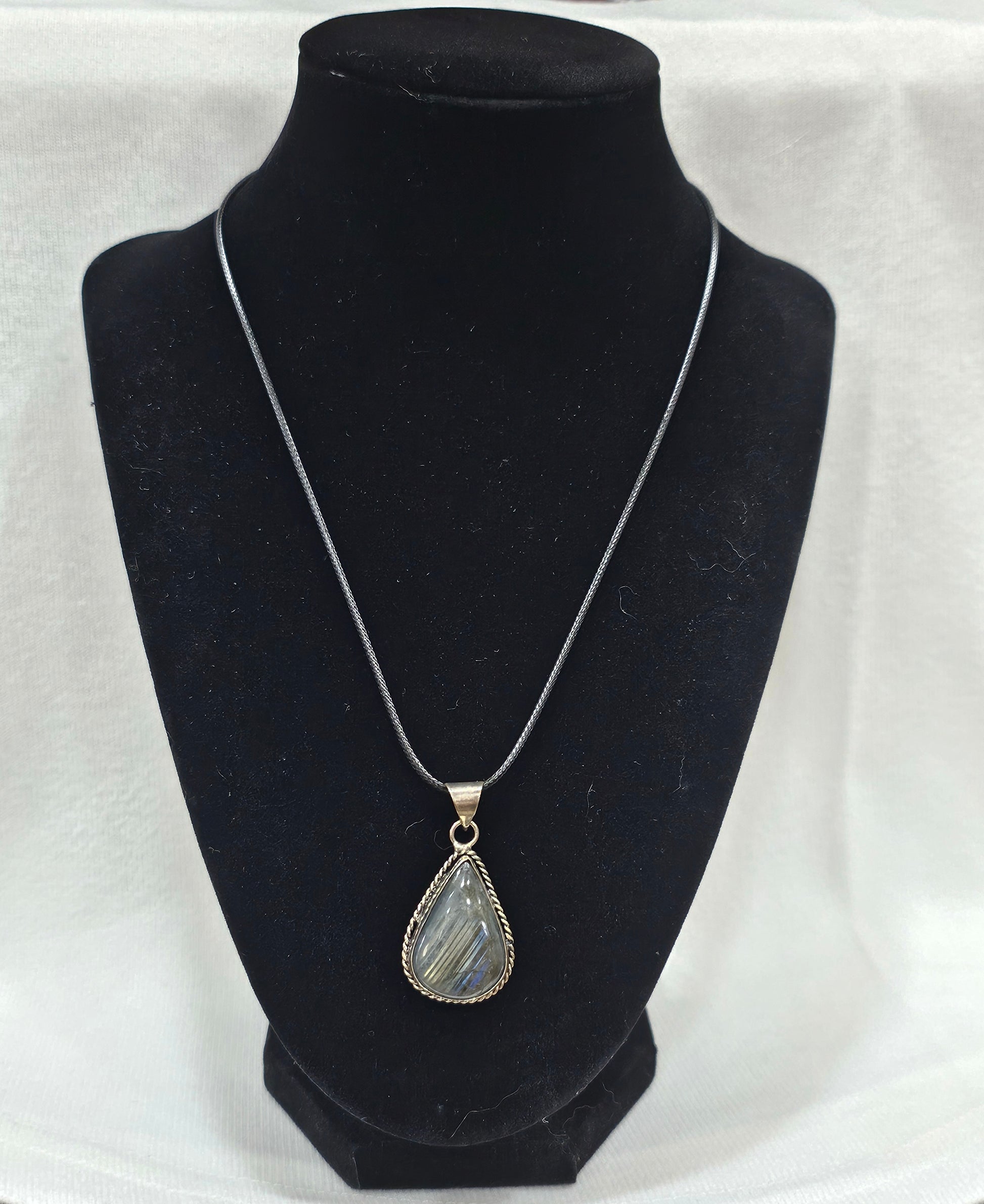 Labradorite Necklace on Corded Rope Chain