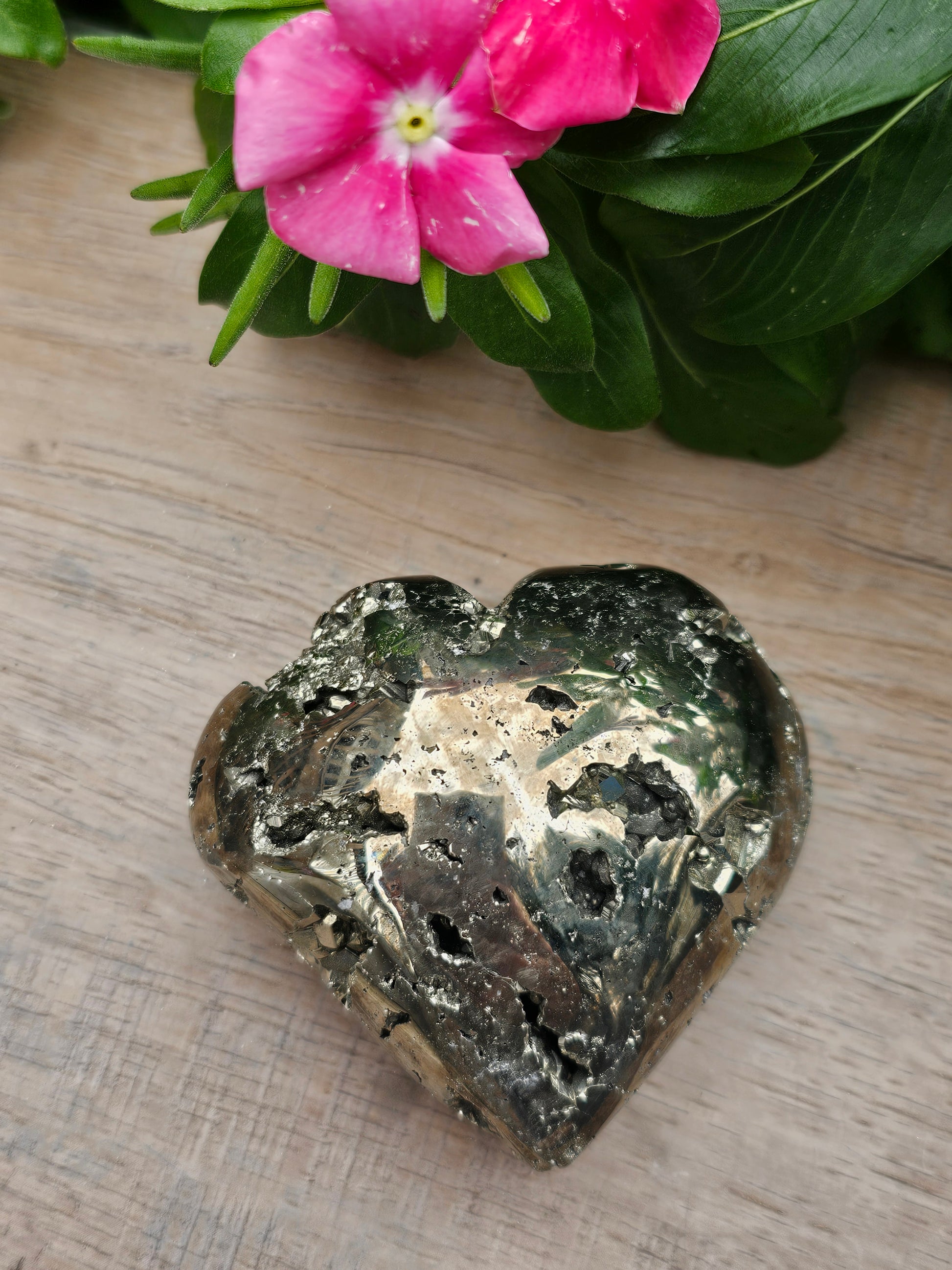 Pyrite Crystal Heart 2.5 Inch - Natural Fool's Gold Stone