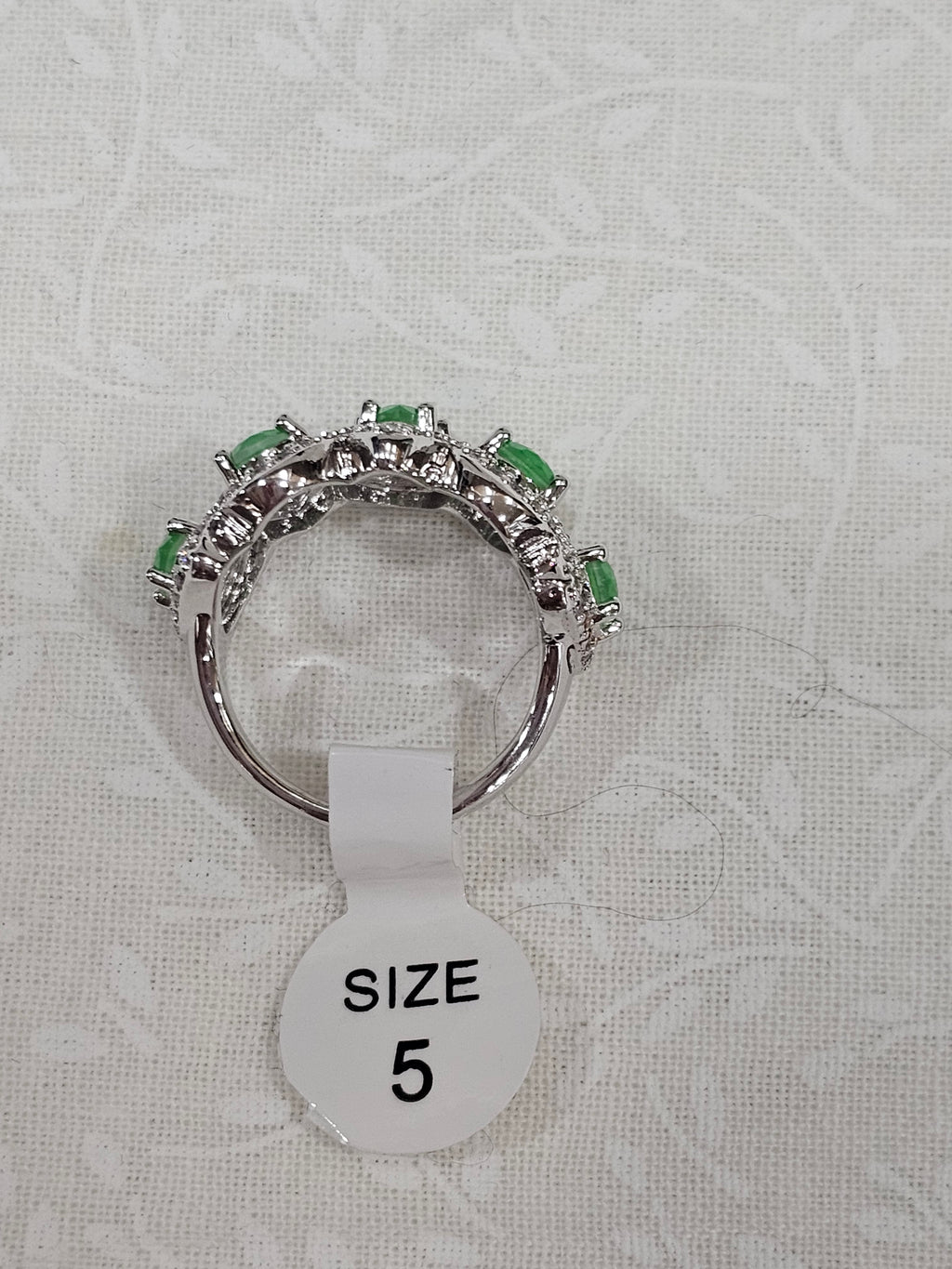 Lab Created Peridot Rhodium Plated Ring - Size 5