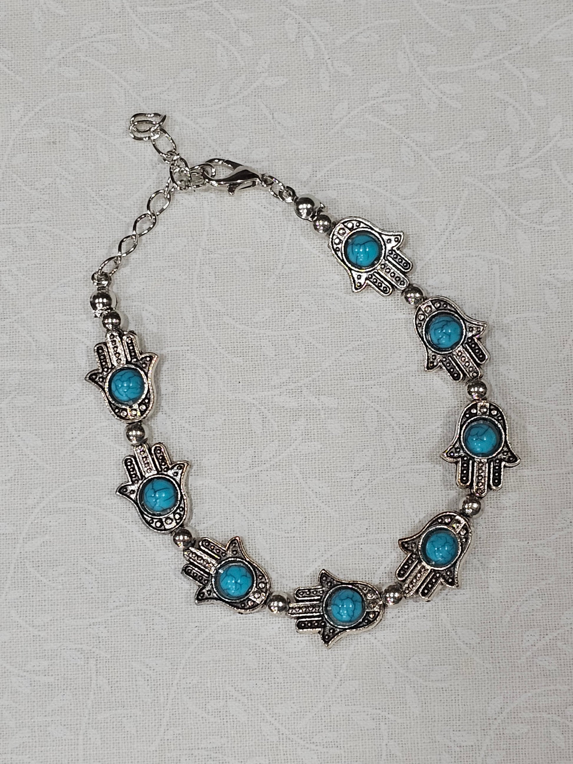 Sterling Silver Turquoise Hamsa Hand Bracelet