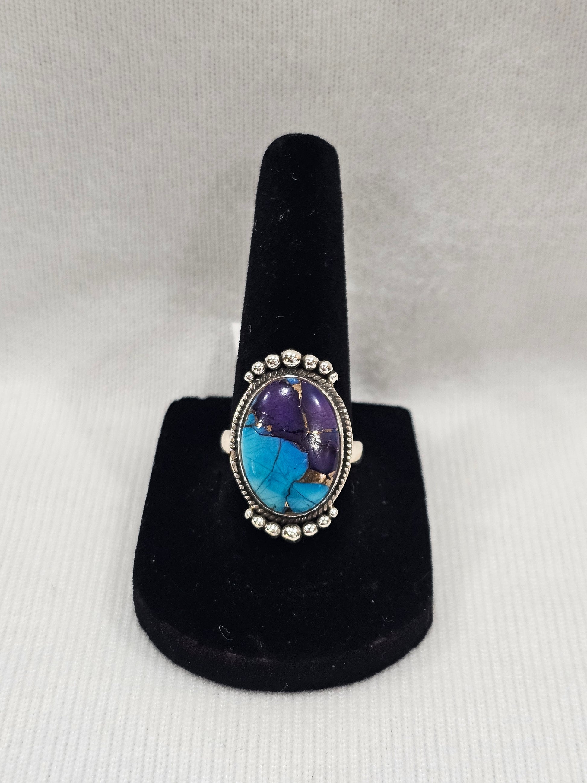 Blue Peacock Dahlia Turquoise 9.25 Sterling Silver Ring 8