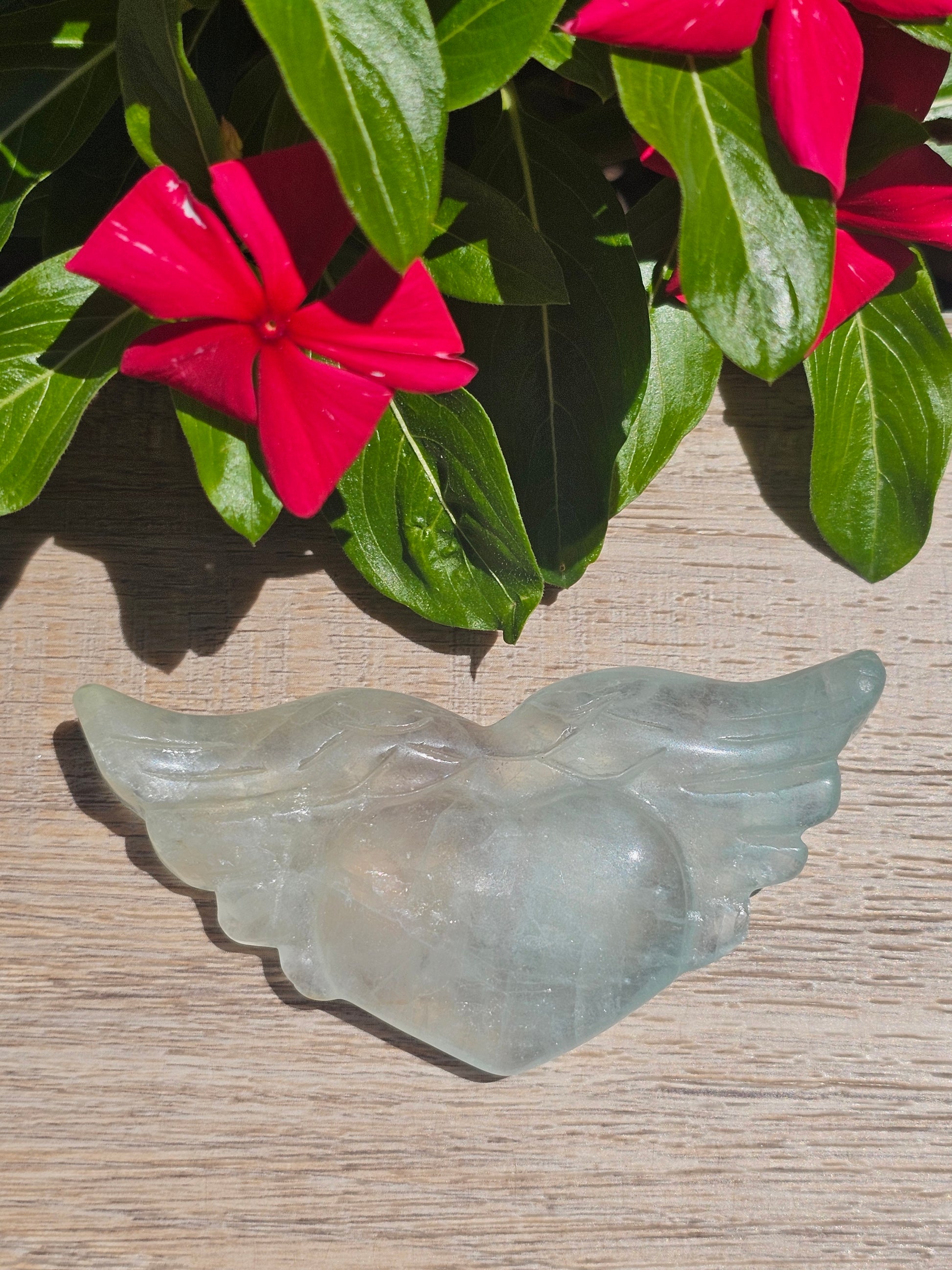 Green Fluorite Crystal Heart Wings