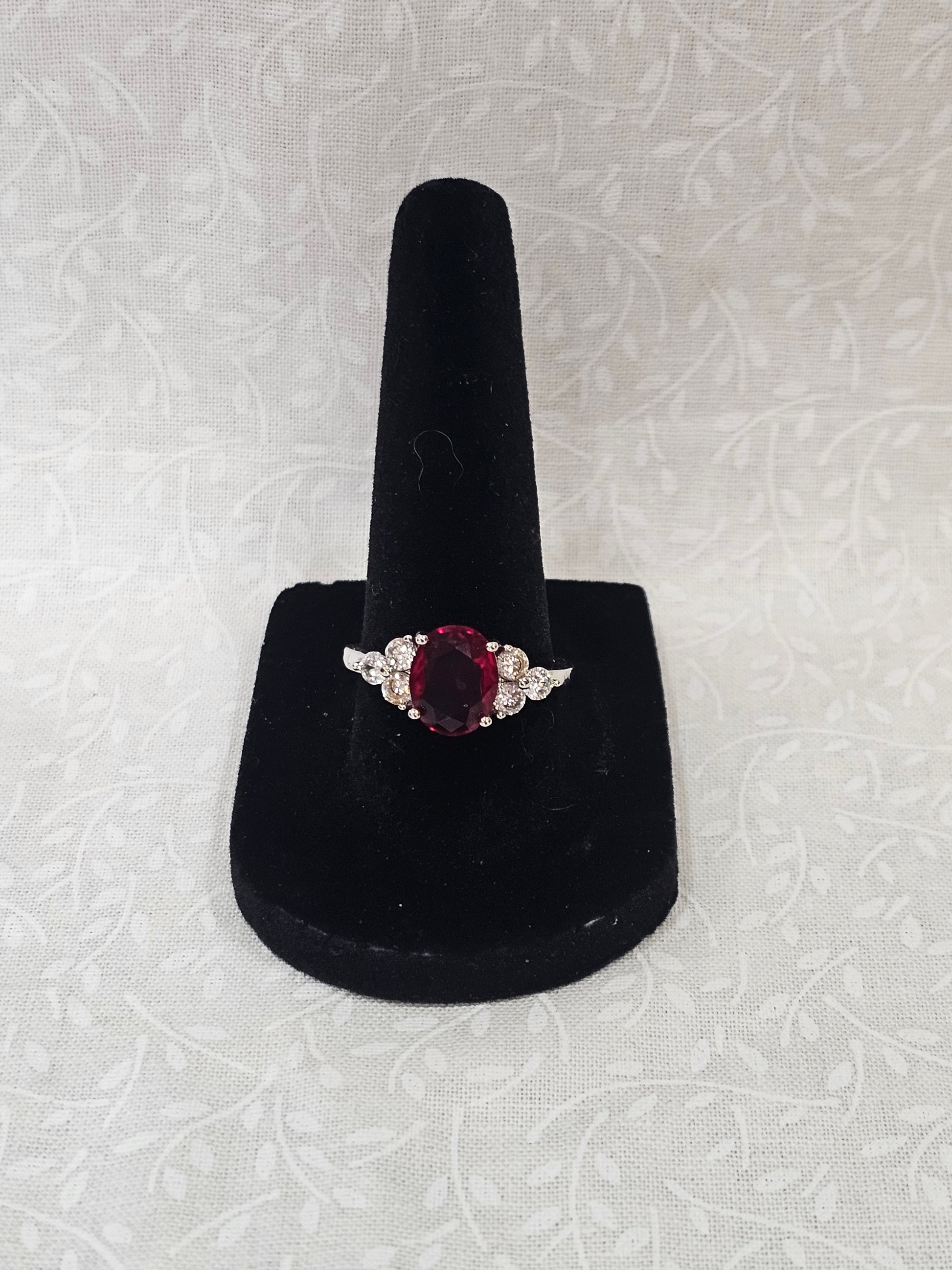 Sterling Silver Ruby Gemstone Ring - Size 8