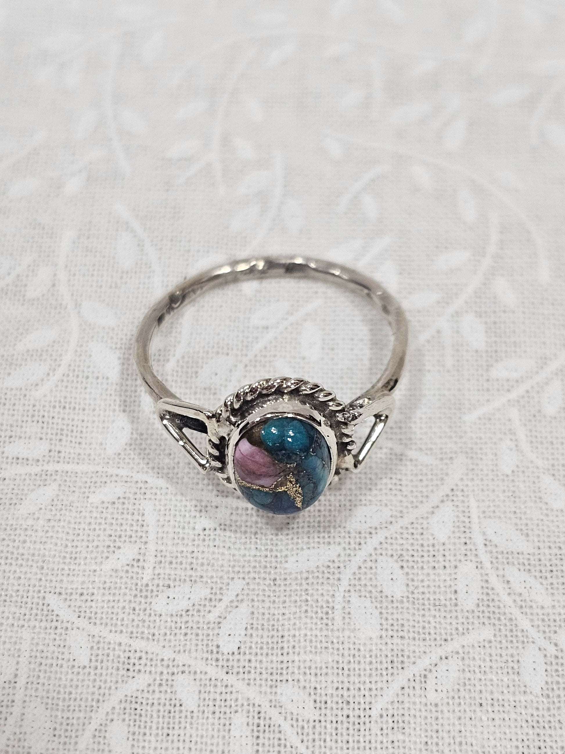 Sterling Silver Dahlia Turquoise Ring - Size 8