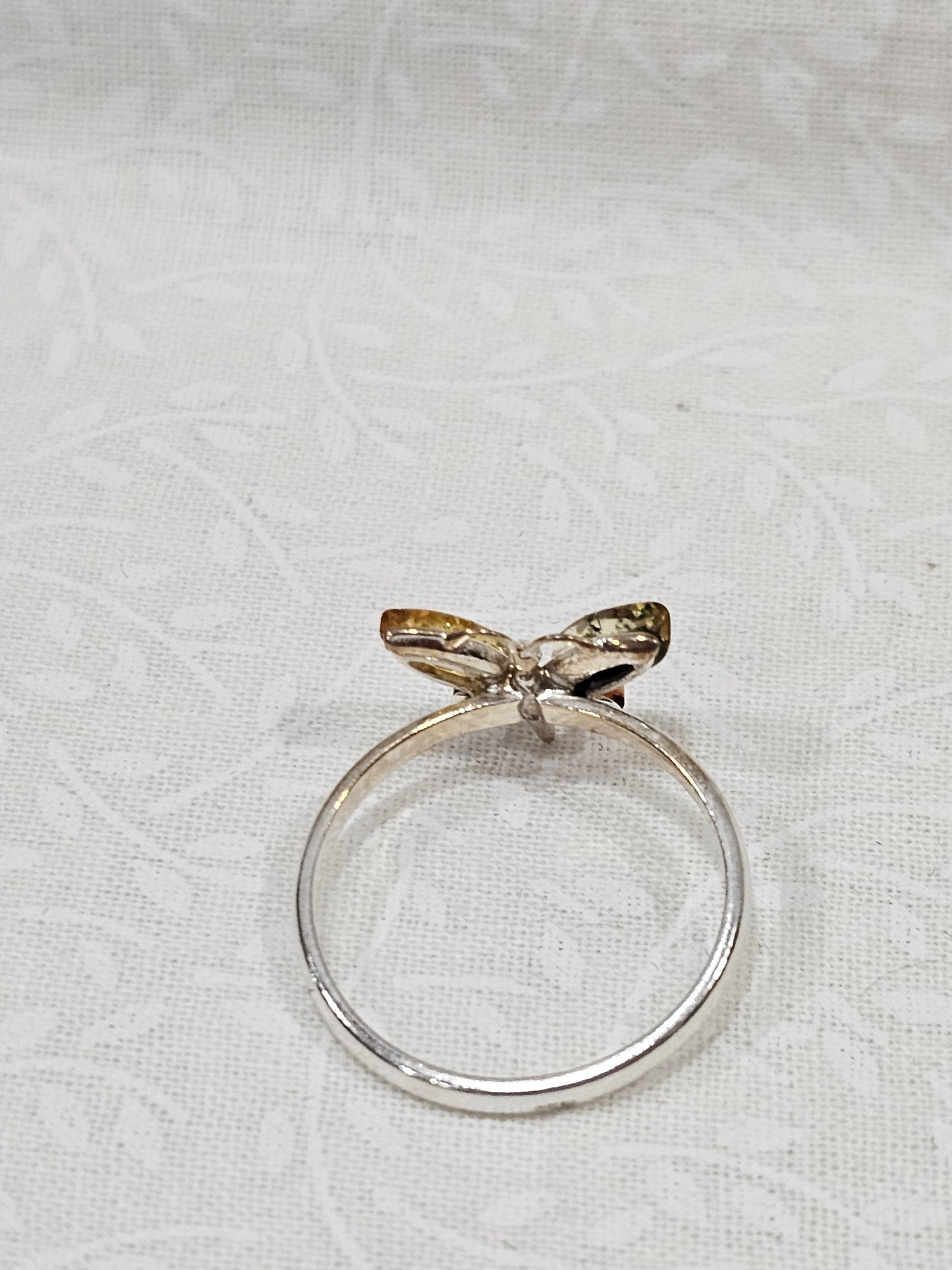 Sterling Silver Amber Citrine Gemstone Butterfly Ring - Size 9