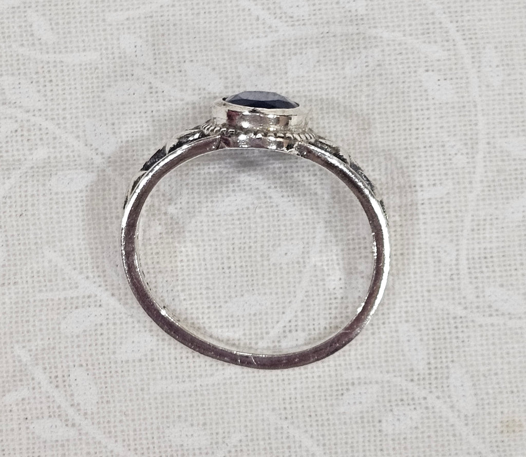 Sterling Silver Sapphire Gemstone Ring - Size 6