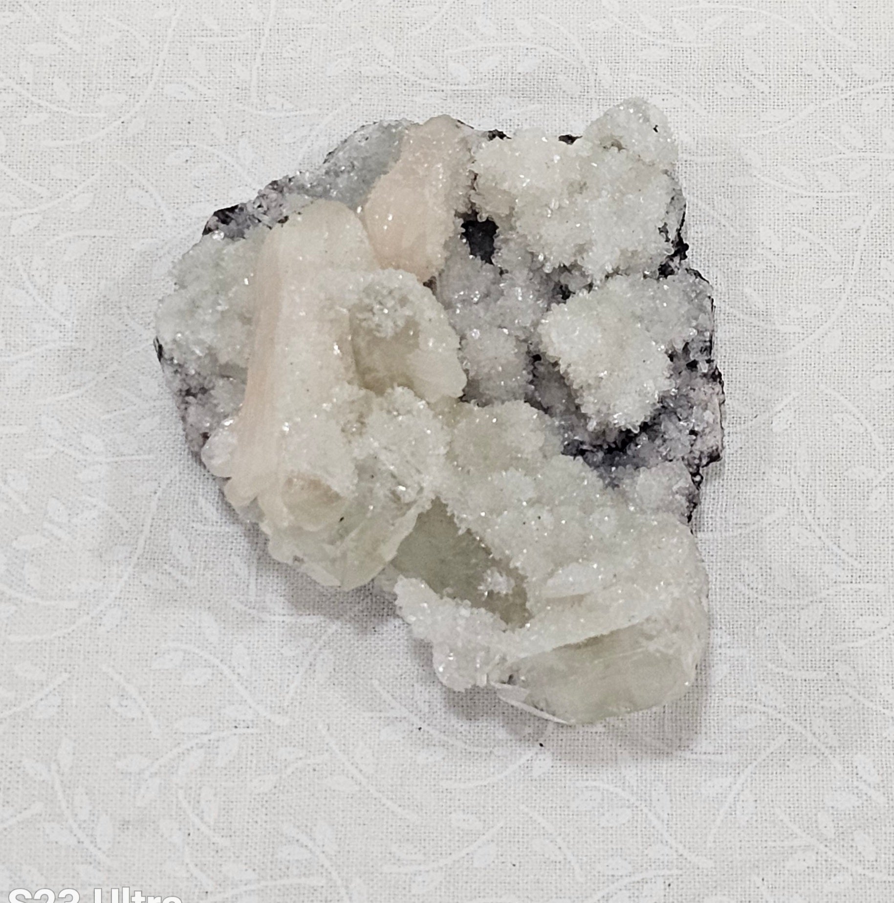 Apophyllite with Stillbite and Clear Quartz Raw Crystal Cluster