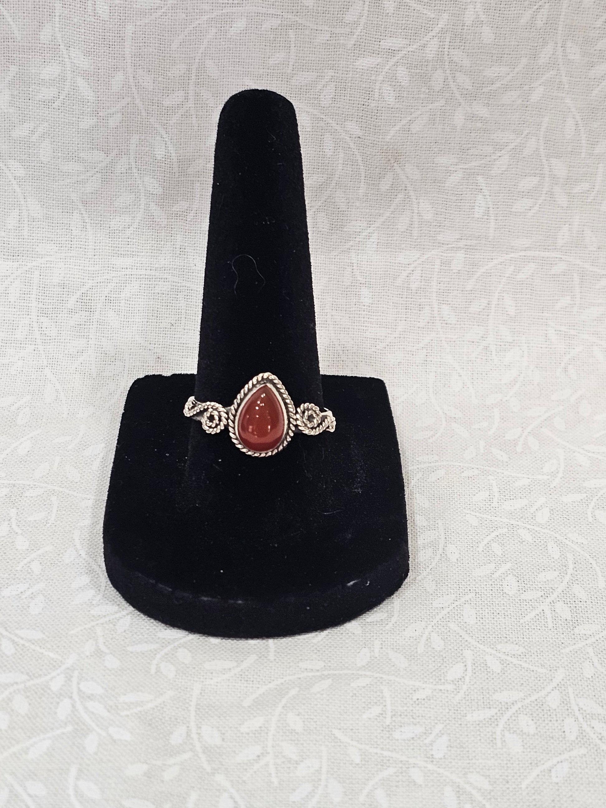 Sterling Silver Amber Gemstone Ring - Size 8