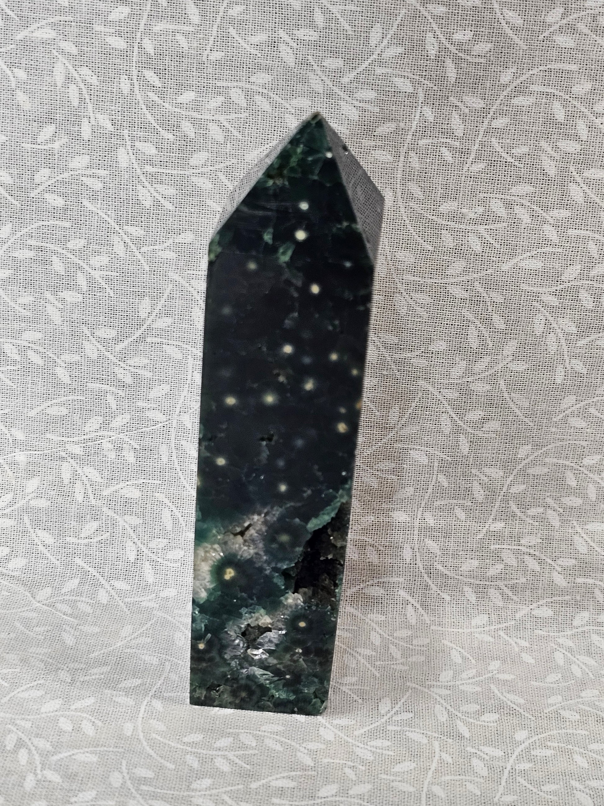 Green Moss Agate Crystal Tower