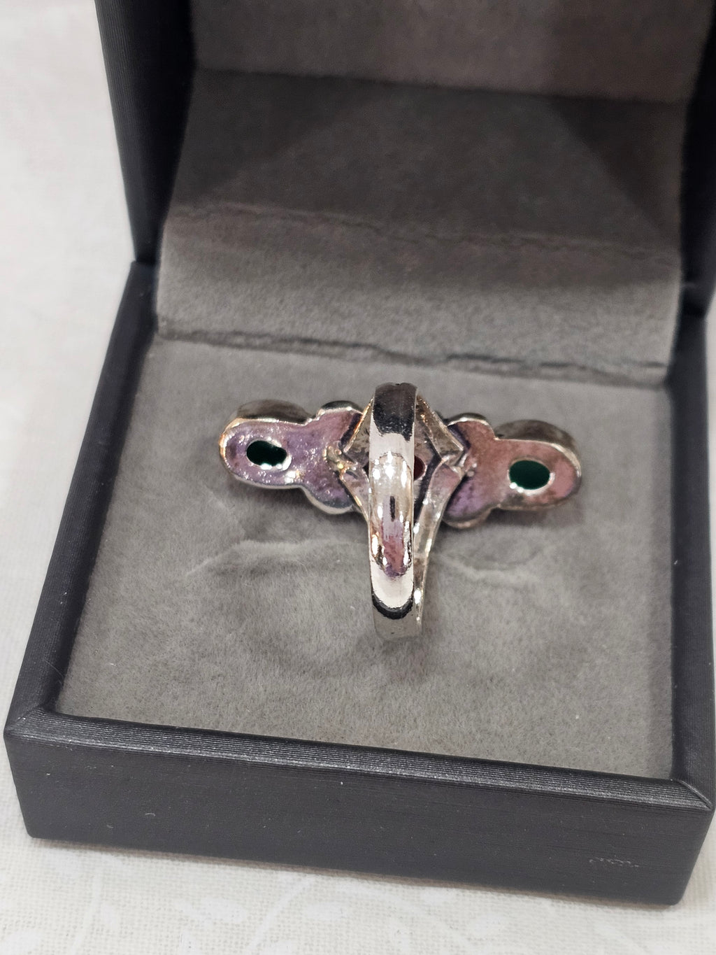 Sterling Silver Green Onyz & Garnet Gemstone Ring 7