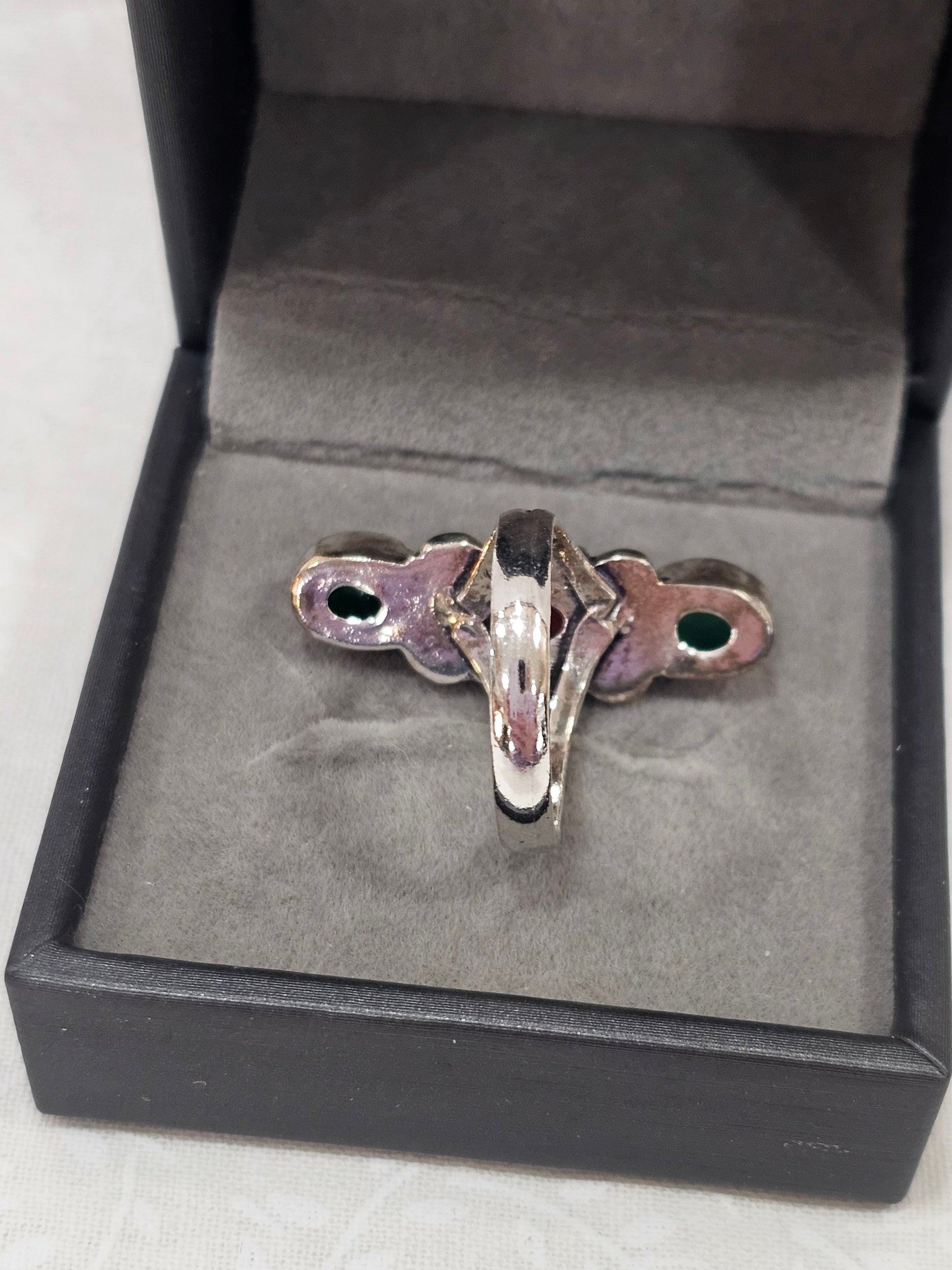 Sterling Silver Green Onyz & Garnet Gemstone Ring 7