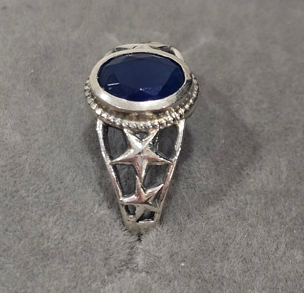 Sterling Silver Sapphire Gemstone Ring - Size 6