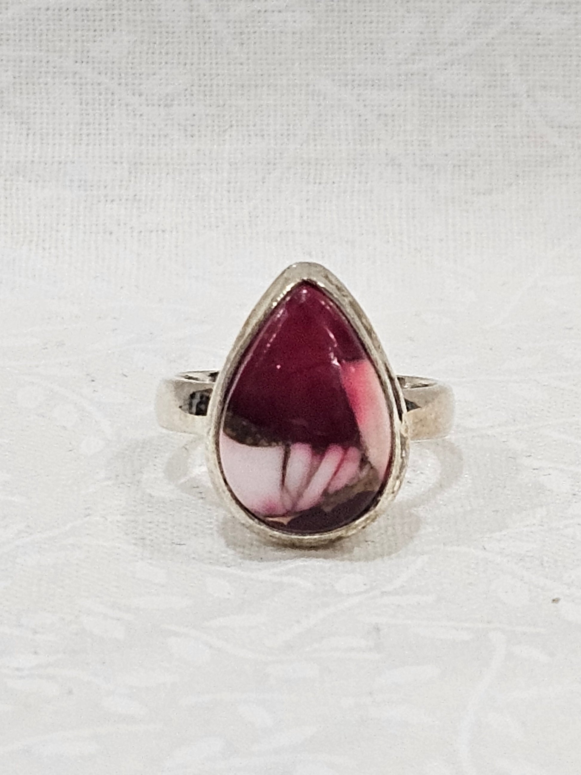 Sterling Silver Rose Dahlia Gemstone Ring - Size 5
