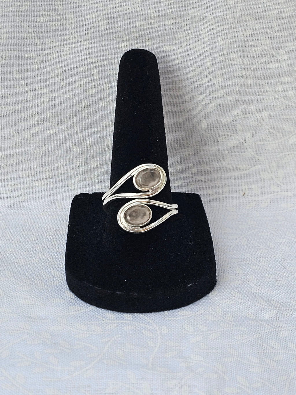 Sterling Silver Double Moonstone Gemstone Ring 8 adjustable
