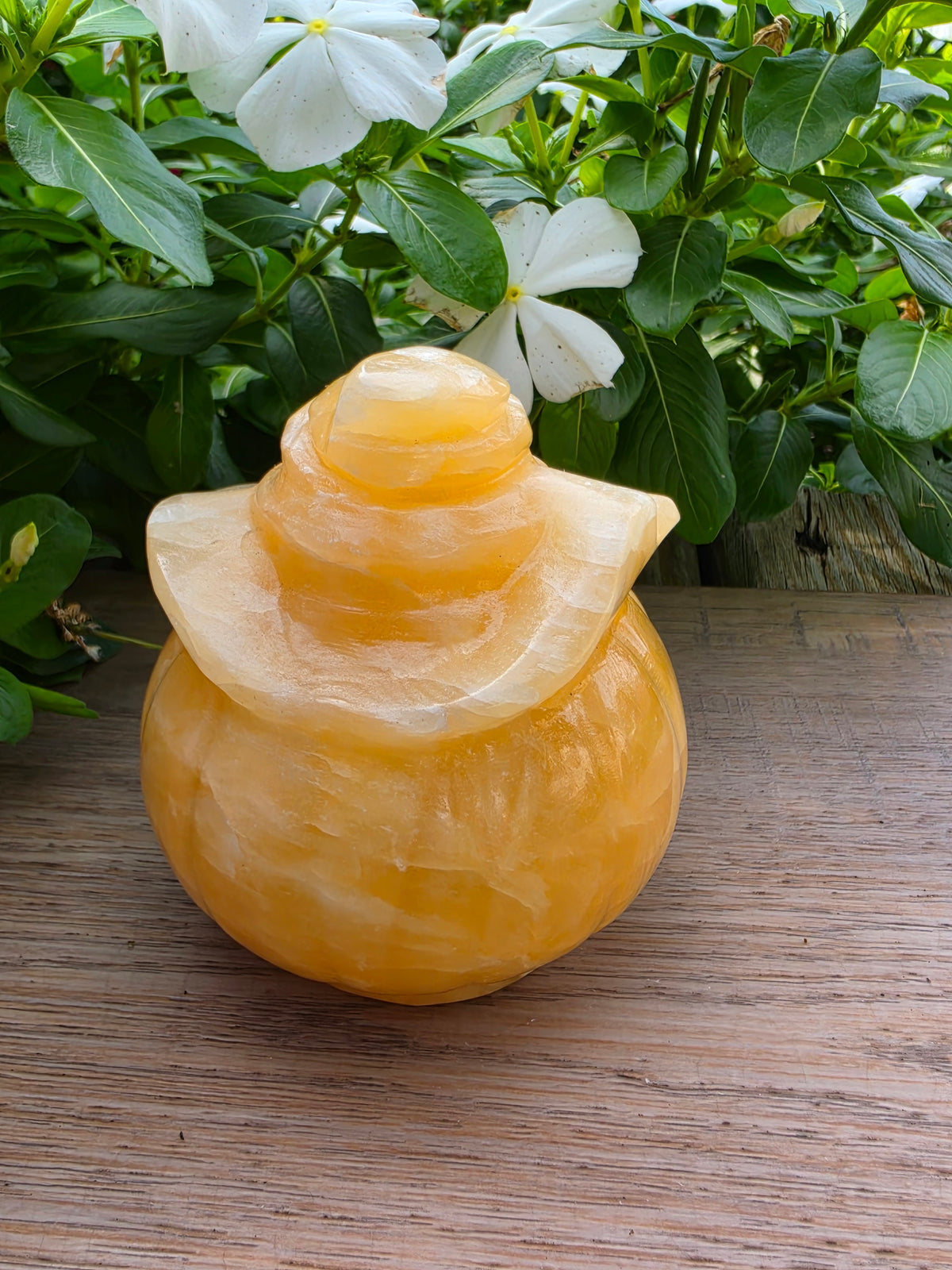 Yellow Orange Calcite Crystal Pumpkin Head with Witch Hat
