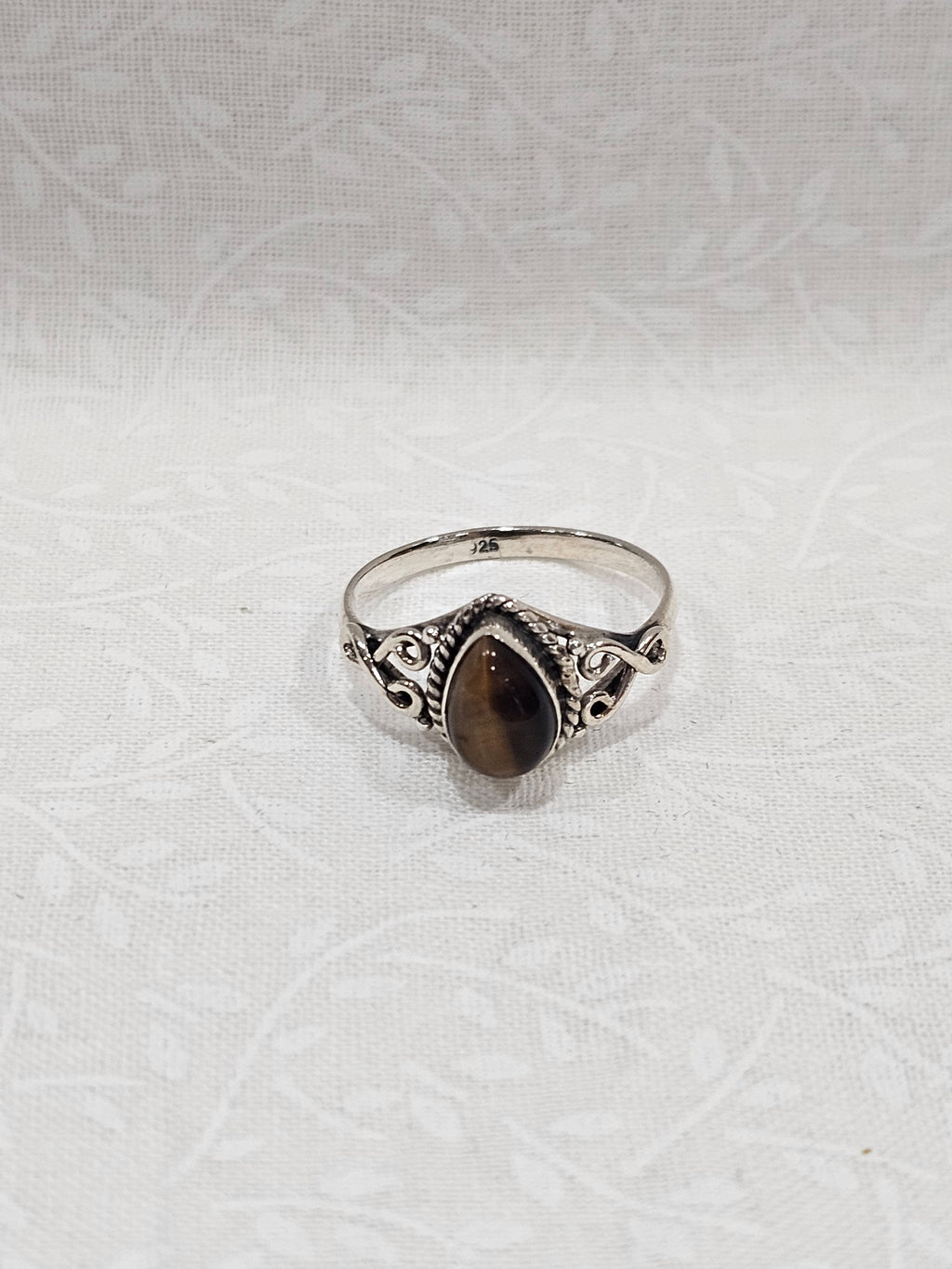 Sterling Silver Tiger Eye Crystal Gemstone Ring - Size 2